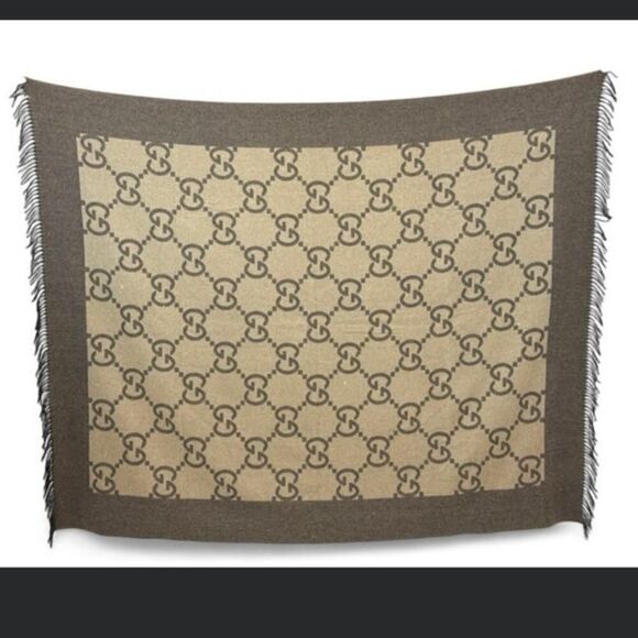 Gucci Other - Gucci GG Monogram Wool Cashmere Blend Throw Blanket – Beige & Brown